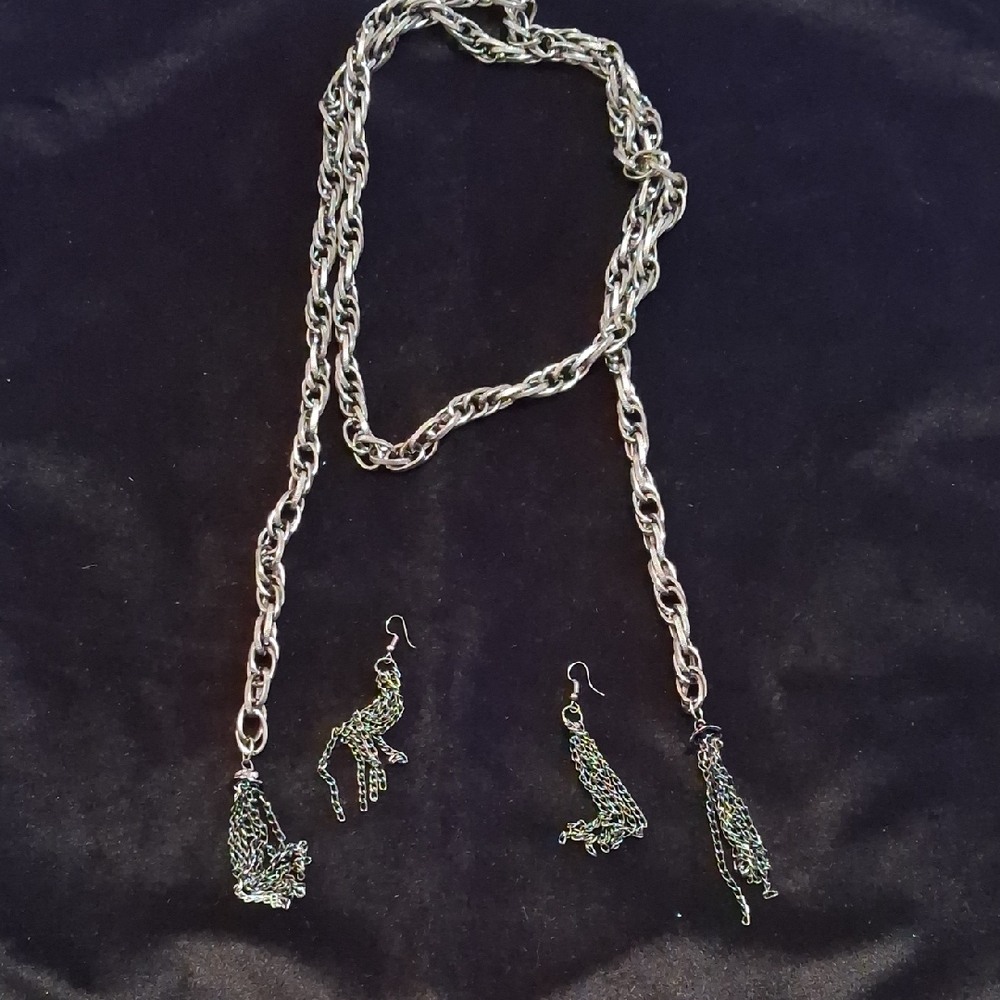 Chic Silver Chain Necklace and Earring Set